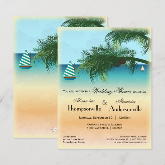 Retro geïnspireerde serene strand scène uitnodigen kaart (Voorkant / Achterkant)