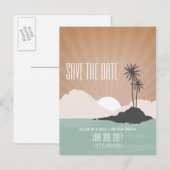 Retro Geïnspireerde strand bruiloft op eiland bewa Aankondigingskaart (Voorkant / Achterkant)