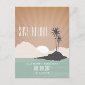 Retro Geïnspireerde strand bruiloft op eiland bewa Aankondigingskaart (Voorkant)