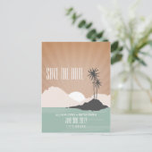 Retro Geïnspireerde strand bruiloft op eiland bewa Aankondigingskaart (Staand voorkant)