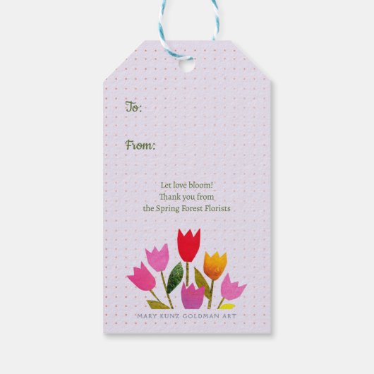 Retro-geïnspireerde tulpen gestippeld Dank u Cadeaulabel (Achterkant)