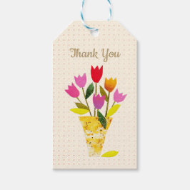Retro-geïnspireerde tulpen  gestippeld Dank u Cadeaulabel
