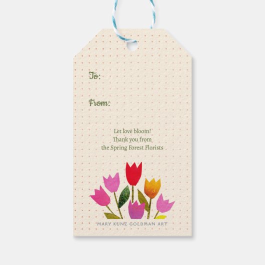 Retro-geïnspireerde tulpen  gestippeld Dank u Cadeaulabel (Achterkant)