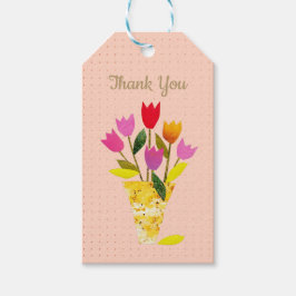 Retro-geïnspireerde tulpen  gestippeld Dank u Cadeaulabel