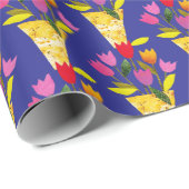 Retro-geïnspireerde tulpen met de hand geïllustree cadeaupapier (Rol Hoek)