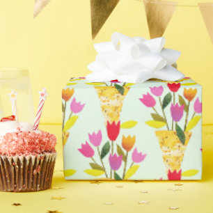 Retro-geïnspireerde tulpen met de hand geïllustree cadeaupapier