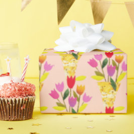 Retro-geïnspireerde tulpen met de hand geïllustree cadeaupapier