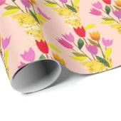 Retro-geïnspireerde tulpen met de hand geïllustree cadeaupapier (Rol Hoek)