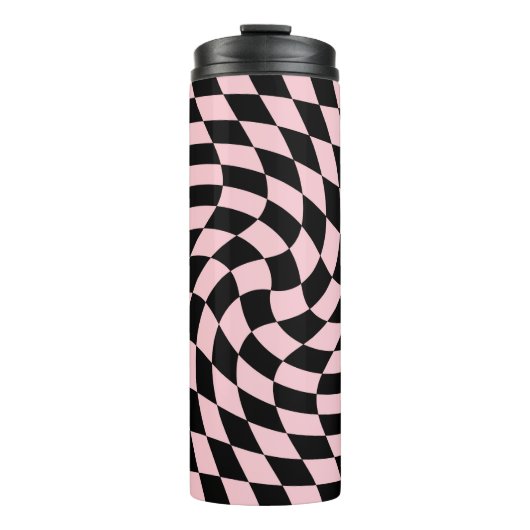 Retro gekarkeerde zwarte roze bankcheques thermosbeker (Voorkant)