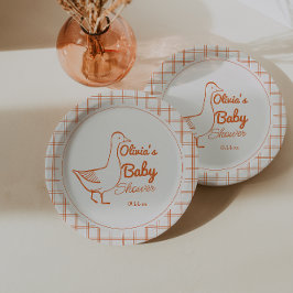 Retro Gekke Gans Hand getrokken Nuetral Baby showe Papieren Bordje