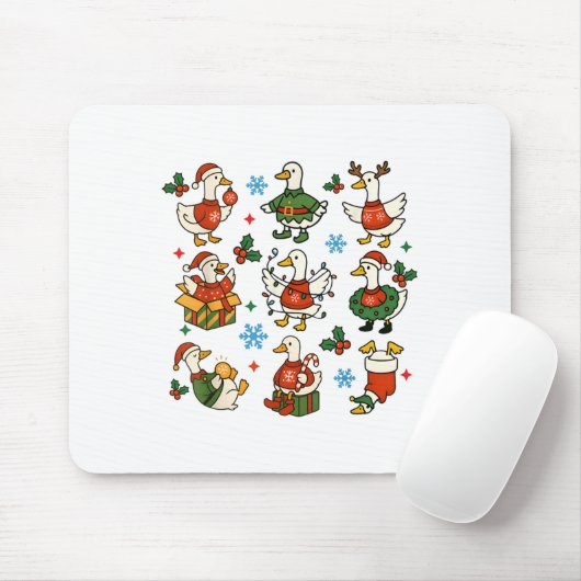 Retro Gekke Gans Kerstman Schattigee Vrolijke Gans Muismat (Met muis)