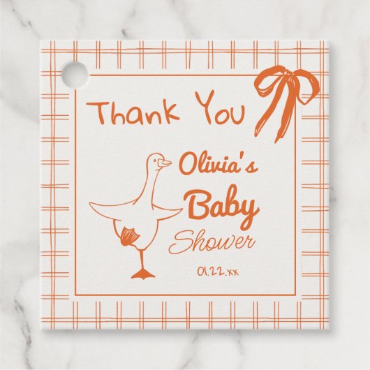 Retro Gekke Goose Hand getrokken lint Baby shower Bedankjes Labels (Voorkant)