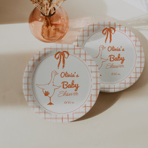 Retro Gekke Goose Hand getrokken lint Baby shower Papieren Bordje