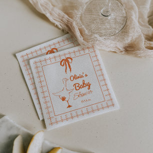 Retro Gekke Goose Hand getrokken lint Baby shower Servet