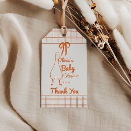 Retro Gekke Goose Neutral Ribbon Baby shower Cadeaulabel