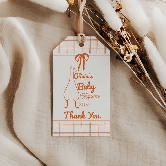 Retro Gekke Goose Neutral Ribbon Baby shower Cadeaulabel