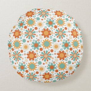 Retro gekleurd bloemenpatroon abstract rond kussen