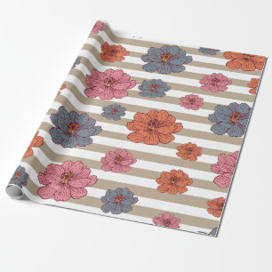 Retro gekleurd bloemenpatroon cadeaupapier