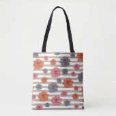 Retro gekleurd bloemenpatroon tote bag (Voorkant)