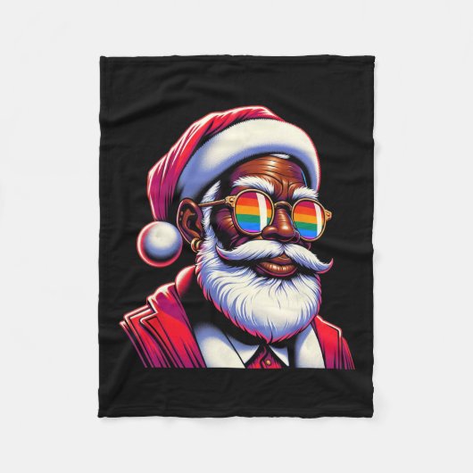 Retro Gekleurde Gay Santa Face Rainbow Zonnebril C Fleece Deken (Voorkant)
