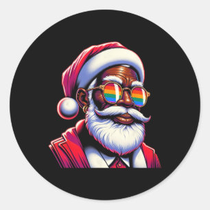 Retro gekleurde homokerstman gezicht regenboog zon ronde sticker