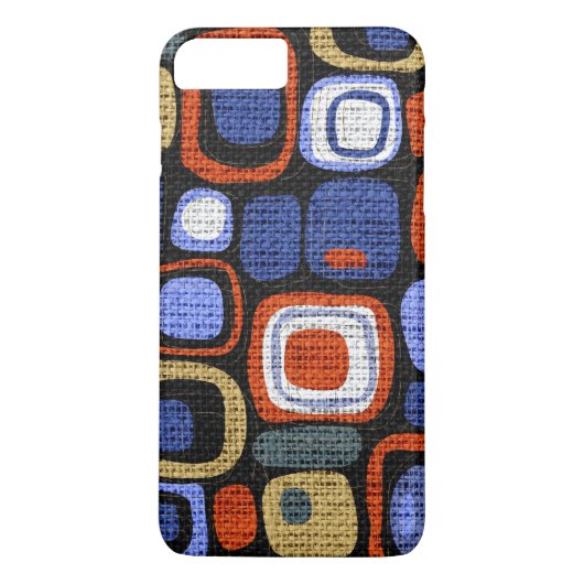 Retro gekleurde moderne Tegels Burlap Rustic Jute Case-Mate iPhone Case (Achterkant)