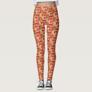 Retro gekleurde paddenstoelen op aangepaste modern leggings