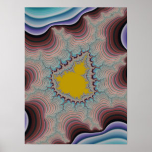 Retro gekleurde strepen met gouden Mandel fractal  Poster
