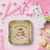 Retro gelaagde taart Vrolijk kerstfeest Papieren Bordje (Feest)