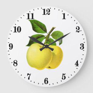 Retro gele appels wanddecoratie keuken grote klok