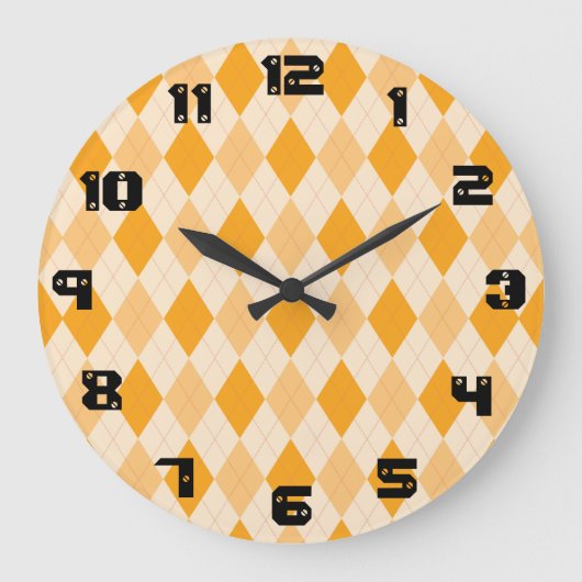 Retro gele argyle rockabilly wall klok (Voorkant)
