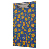 Retro gele bloem patroon Monogram Naam – Blauw Klembord (Links)