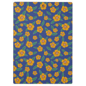 Retro gele bloem patroon Monogram Naam – Blauw Klembord (Achterkant)