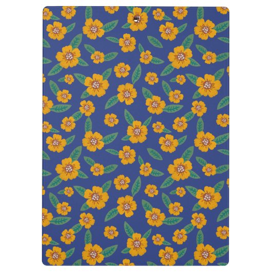 Retro gele bloem patroon Monogram Naam – Blauw Klembord (Achterkant)