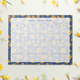 Retro Gele Bloemen Marine Maandelijkse Planner Naa Notitieblok