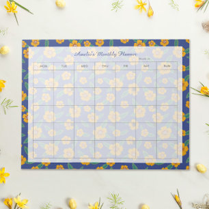 Retro Gele Bloemen Marine Maandelijkse Planner Naa Notitieblok