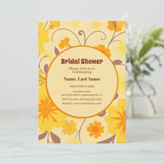 Retro Gele Bloemen-Vrijgezellenfeest Kaart (Staand voorkant)