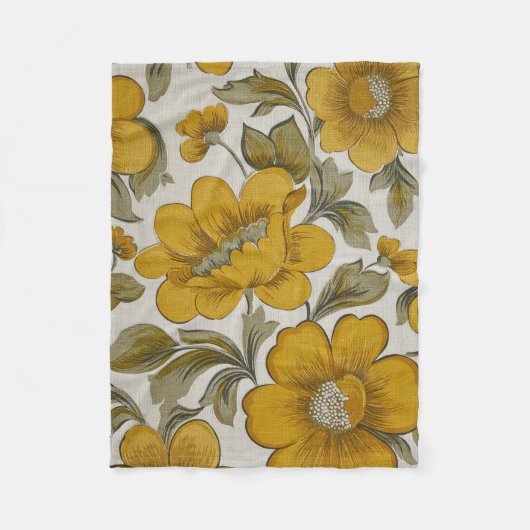 Retro Gele Bloementuin Esthetiek Fleece Deken (Voorkant)
