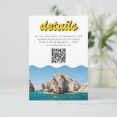 Retro gele Cabo bruiloft details QR-code Informatiekaartje (Staand voorkant)