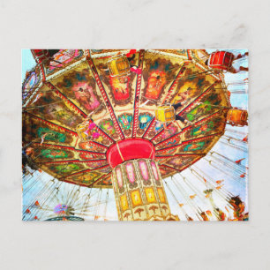 retro gele carnival swing ride foto briefkaart