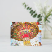  retro gele carnival swing ride foto briefkaart (Staand voorkant)