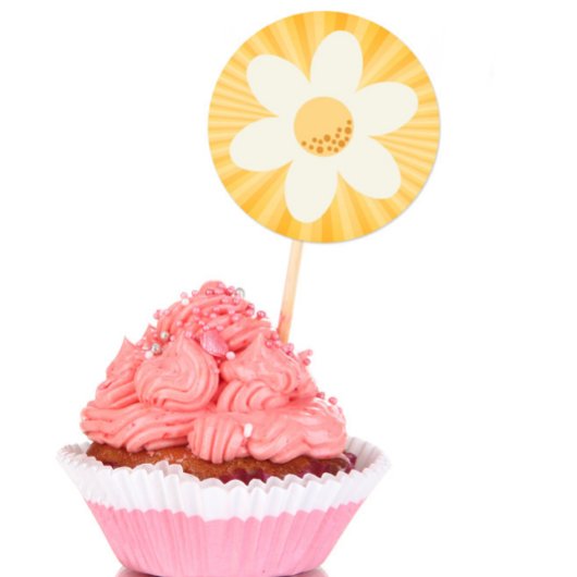 Retro Gele Daisy Verjaardagssticker | Little Miss  Ronde Sticker