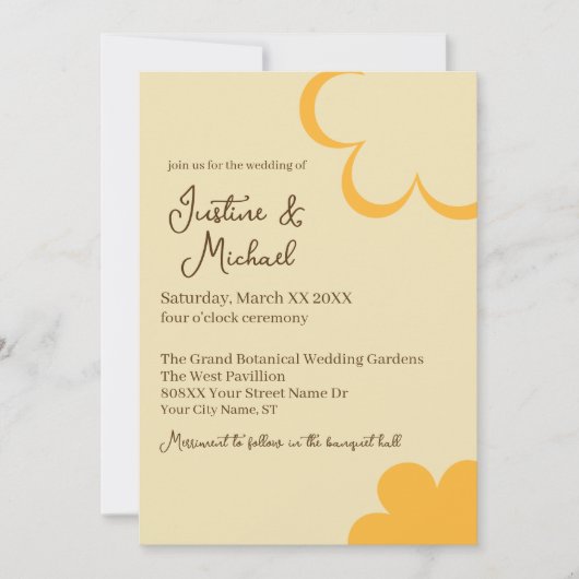 Retro Gele en Oranje Bloemen Bruiloft Kaart (Voorkant)