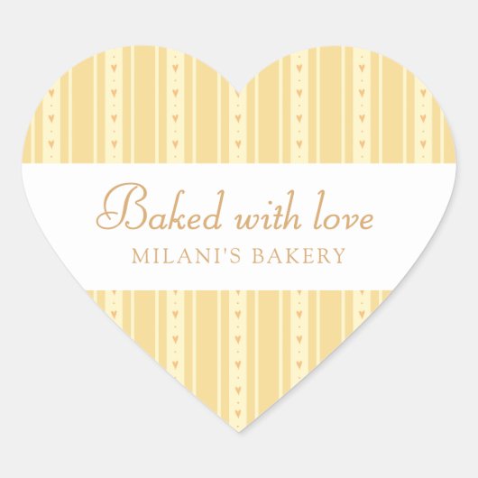 Retro Gele En Oranje Hart Strepen Bakkerij Sticker (Voorkant)