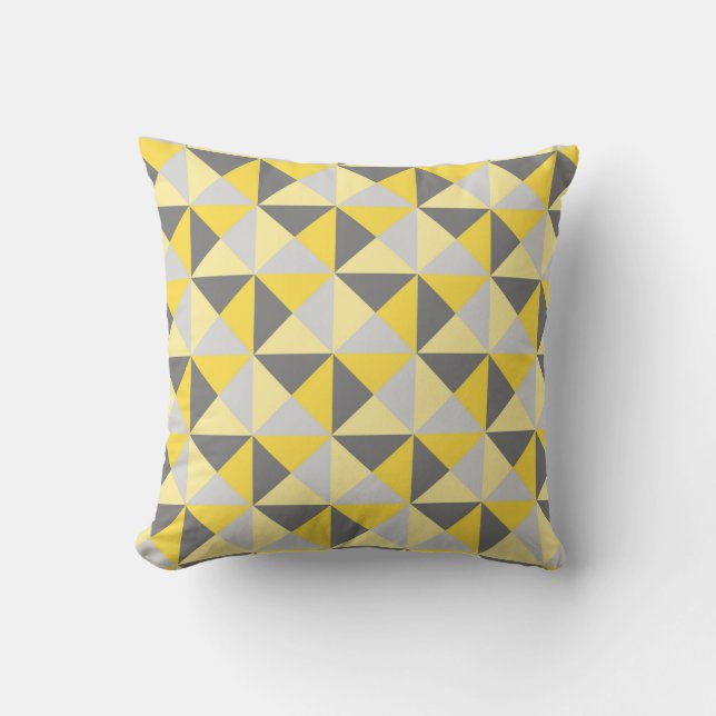 Retro Gele Grijze Geometrische driehoeken Pillow Kussen (Voorkant)