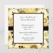 Retro Gele Groene Bruine Bloemen Trouwfeest Kaart (Voorkant / Achterkant)