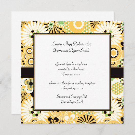 Retro Gele Groene Bruine Bloemen Trouwfeest Kaart (Voorkant / Achterkant)