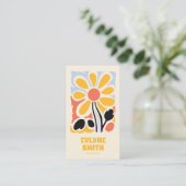 Retro gele hand getekend Groovy bloementrendy Visitekaartje (Staand voorkant)