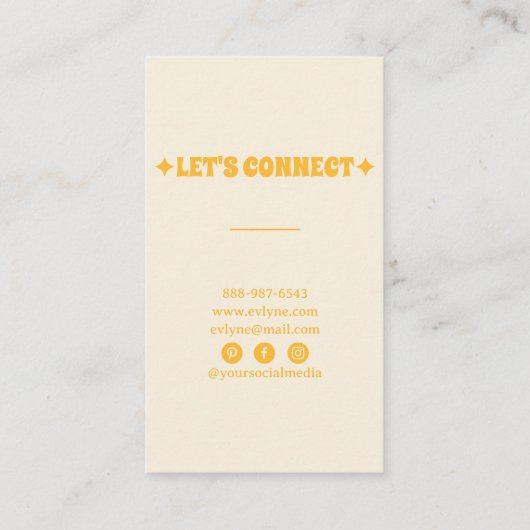 Retro gele hand getekend Groovy bloementrendy Visitekaartje (Achterkant)