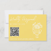 Retro Gele Hand Getekende Bloemencode QR Code Huwe RSVP Kaartje (Voorkant)
